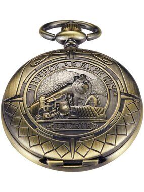 Mens Gold Bronze Railroad Skeleton Roman Numerals Hollow Mechanical Pocket Watch
